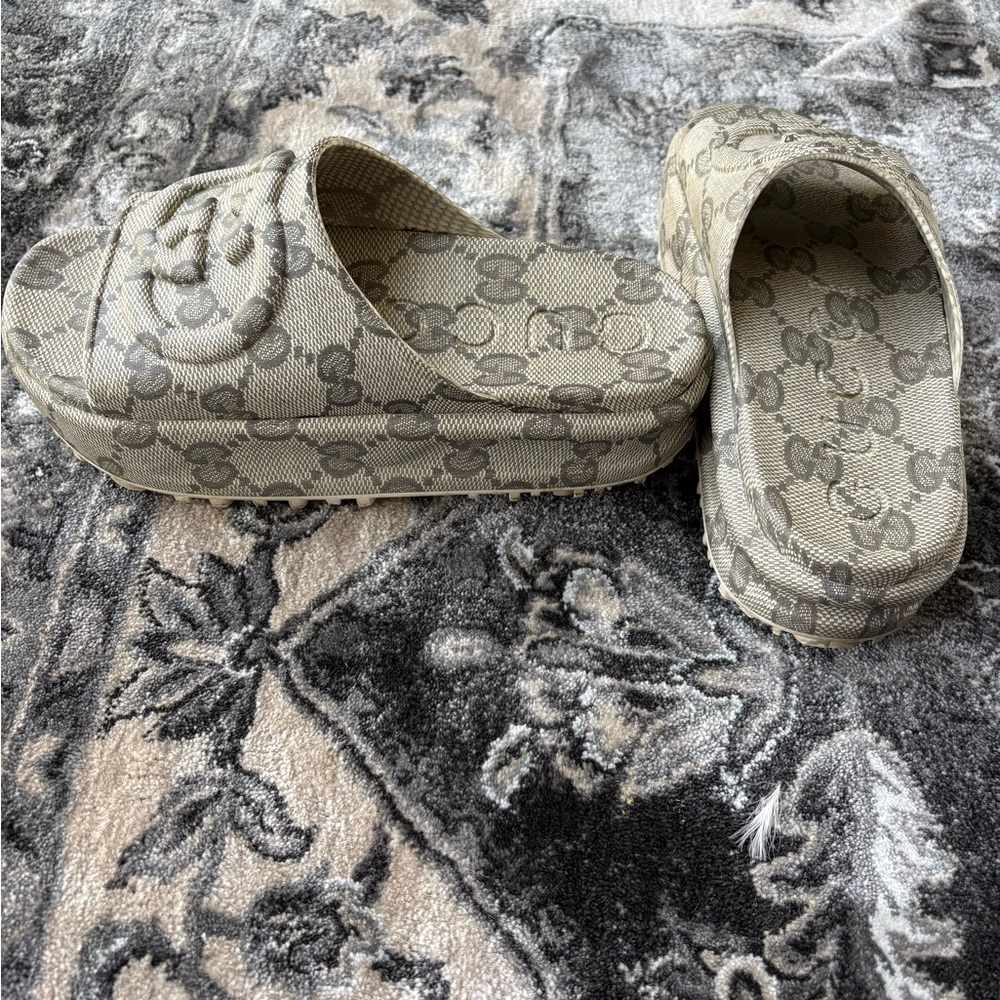 Gucci Tan Monogram Canvas Slide Sandals - Picture 4 of 6